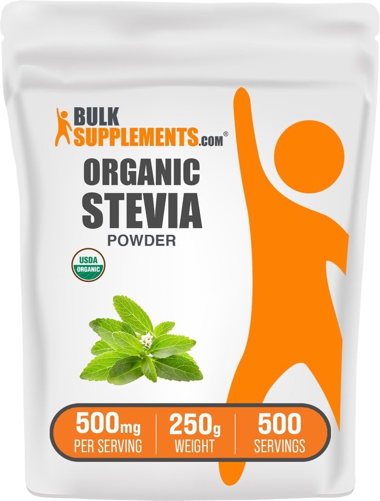 BulkSupplements.com Biologische Steviapoeder - Pure Zoetstof, afkomstig van Stevia bladeren, kruidensupplement - Vegan & Glutenvrij, 500mg per portie, 250g (8.8 oz) (pakket van 1)
