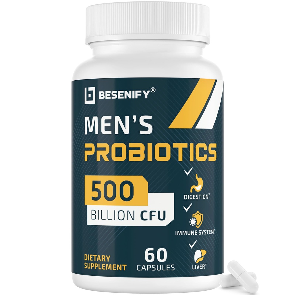 Probiotica voor mannen, 500 miljard CFU & 12 strains, Men's Probiotic with Turmeric, Cranberry, Goji - Probiotica for Digestief Gezondheid, Immune, Maag, Bloating & Gut Health for Men, 60 Pro Biotics Caps