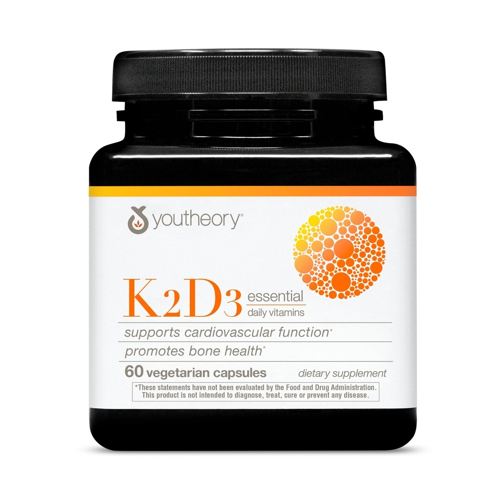 Youtheory K2D3 - Bone & Heart Health Support - Combines Vitamin D3 & Vitamin K2 - Dairy, Soy & Gluten Free - 60 Vegetarische Capsules