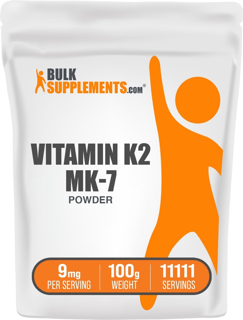 BulkSupplements.com Vitamine K2 Poeder - Vitamine K2 MK-7, als Menachinon Poeder - K2 Vitamine Supplement voor Wellness, Glutenvrij, 9mg per portie, 100g (3,5 oz) (pack van 1)