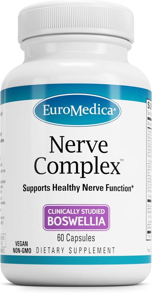 EuroMedica Nerve Complex - Herbal Supplement with Bioactive Vitamin B12 - Circulatie & nerve Health Support Supplement - Vegan Capsules with Boswellia Serrata - 60 Capsules