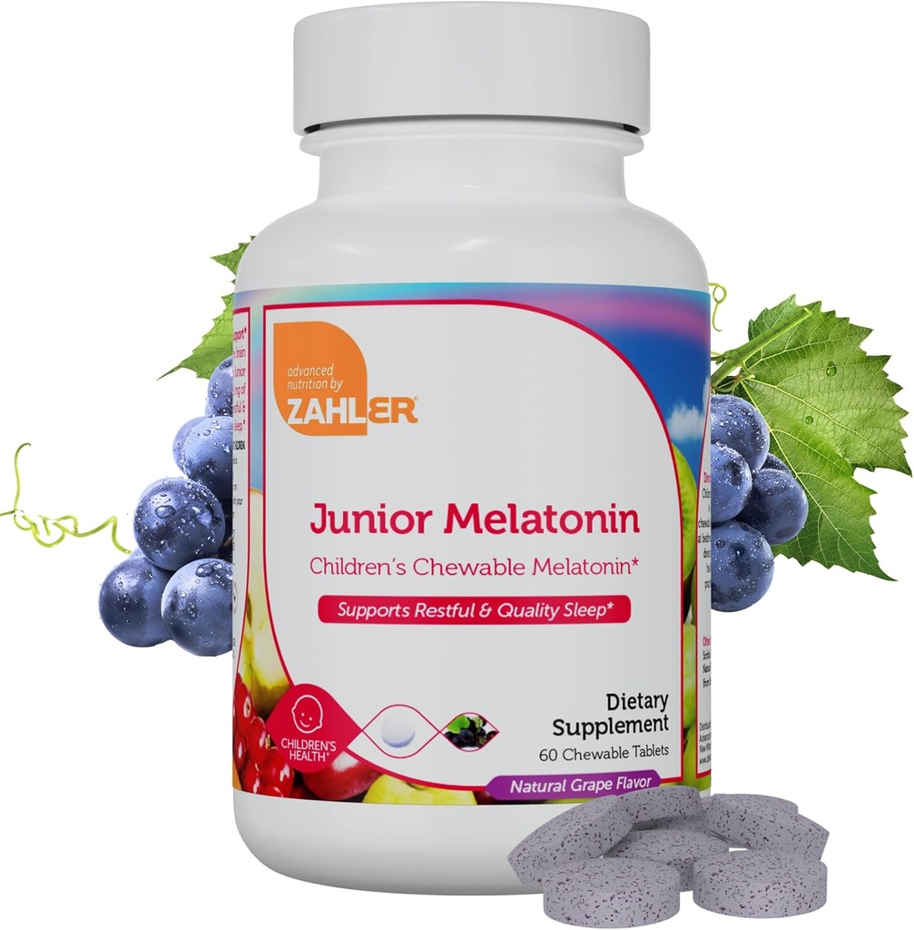 Zahler Junior Melatonine, Natuurlijke Druiven, 60 Kauwtabletten (1 mg per tablet)