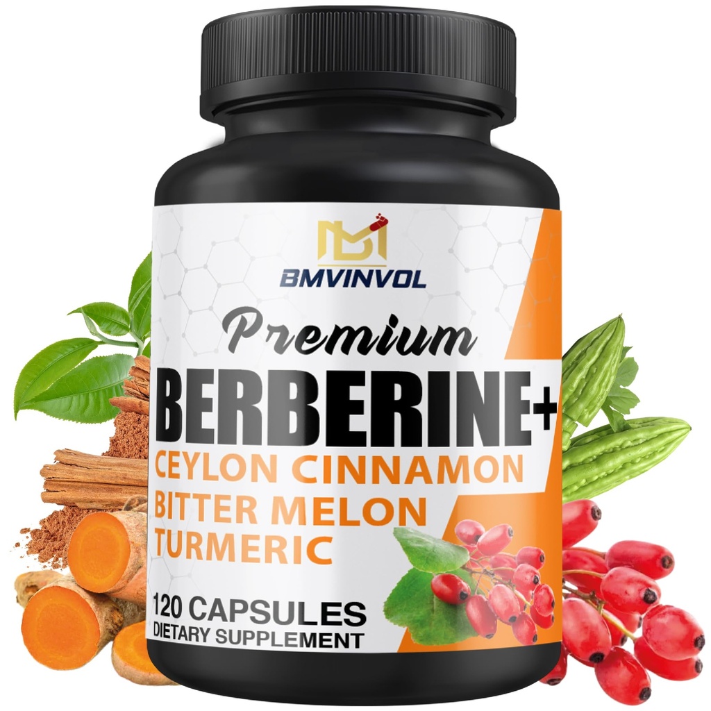 Berberine HCl Supplement, Ceylon Cinnamon en Kurkuma Capsules, Groene thee en Bitter Meloen Capsules - 120 Capsules voor 2 maanden levering