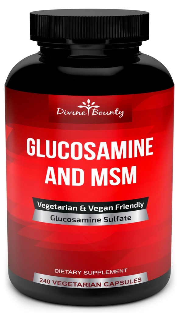 Divine Bounty Glucosamine Sulfate Supplement (2000mg per portie) met MSM - 240 Kleine Vegetarische Capsules - Geen Schelpvissen of schadelijke additieven