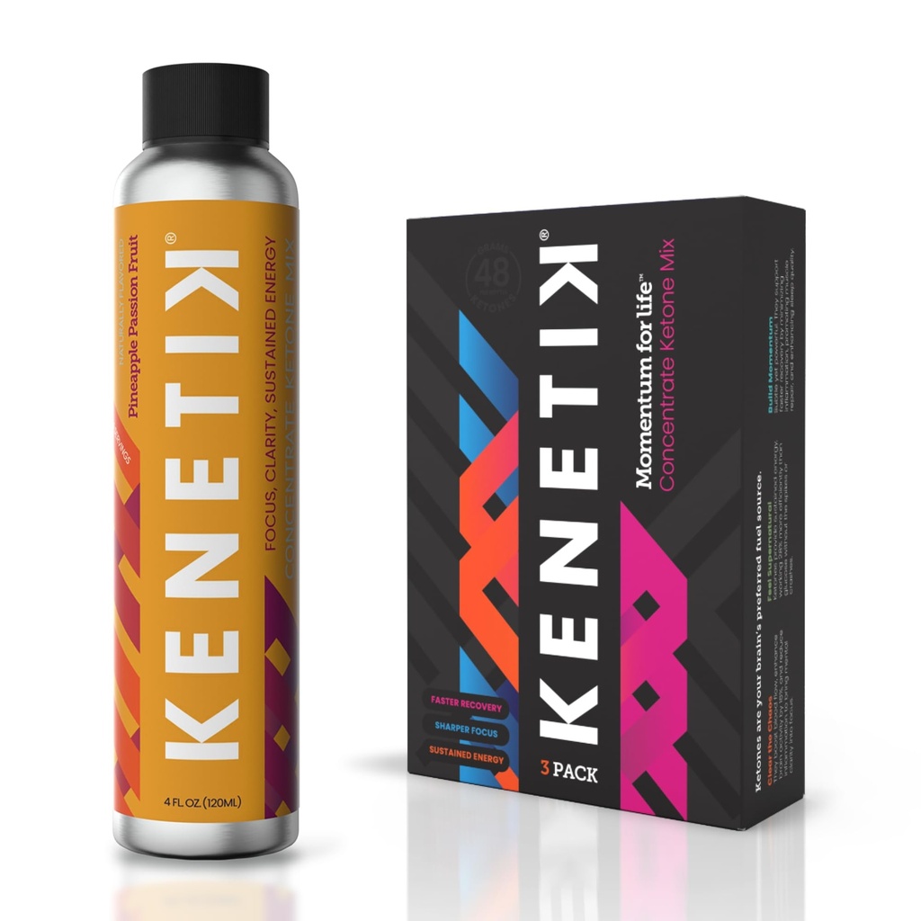 Kenetik Ketone Drink Mix, Exogene Ketones Blend, Keto, Cafeïne & Sugar Free, Vegan Nootropics Brain Supplement for Memory and Focus, D-BHB Ketones - Ananas Passionfruit, 3PK (12 Servers)