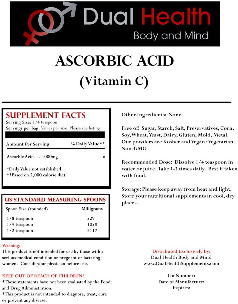 Dual Health Body & Mind 1 Zak met elk ascorbinezuur (Vitamine C) & MSM (methylsulfonylmethaan) Poeder Combo