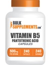 BulkSupplements.com Vitamine B5 capsules - als Pantotheenzuur, B vitaminesupplement, Pantotheenzuur 500 mg - Glutenvrij, 1 capsule per portie, 240 capsules (verpakking van 1)