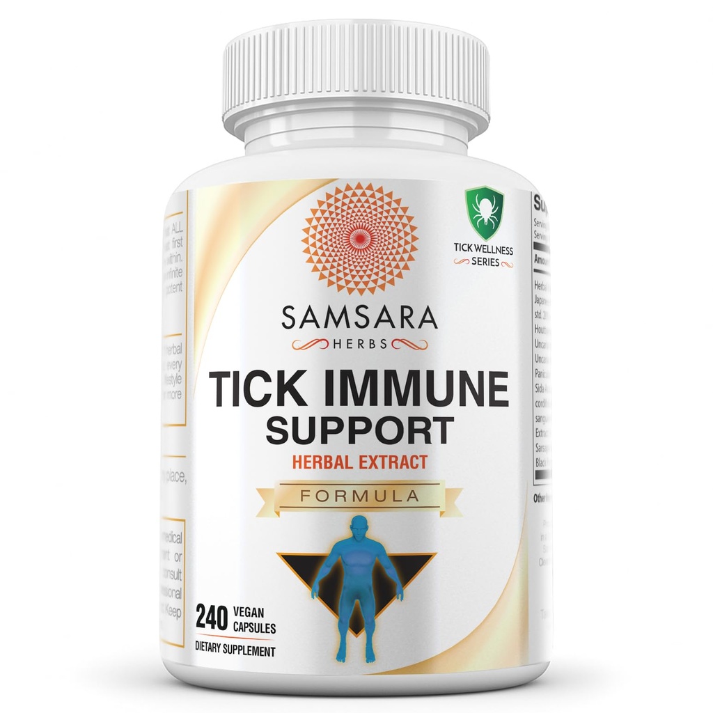 Samsara Kruiden Tick Immune Support - Japanse Knotweed, Kattenklauw, Andrographis, Cryptolepis, Sarsaparilla, Resveratrol, Tick Bite Ondersteuning 240 Capsules