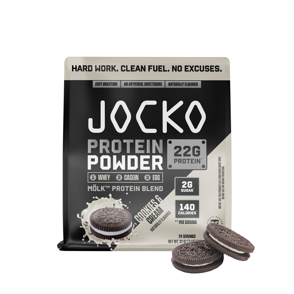 Jocko Fuel Mölk Wei Proteïne Poeder - Keto, Probiotica, Digestieve Enzymen, Aminozuren, Lage Suiker Monk Fruit Blend - Ondersteunt Muscle Recovery & Growth (24 Serves, Cookies & Cream)