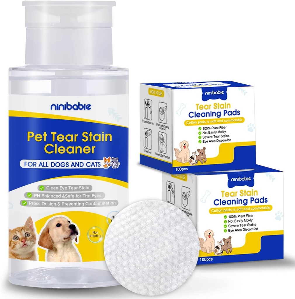 Tear Stain Cleaner voor honden en katten,Gently Verwijder Tear Stain, Eye Debris, Mucus Secretions met 200Pcs Eye Dry Wipes, Eye Cleaner Dry Pads,Niet gemakkelijk verdampt