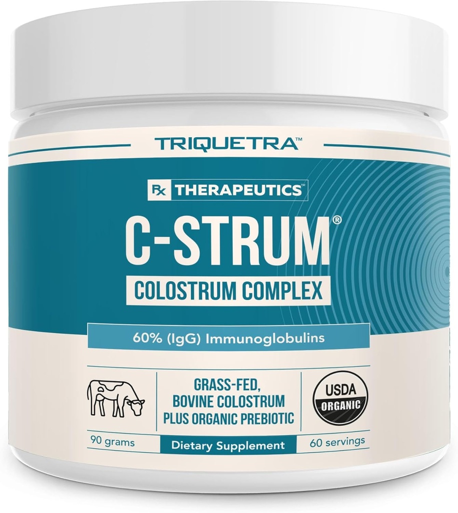 C-Strum® Organic Bovine Colostrum Powder, 60% igG, First Milking, Grass Fed, Max Strength Colostrum Supplement from German Dairy Cows - Gut, Immunity, Skin & Hair Support (60 servings)