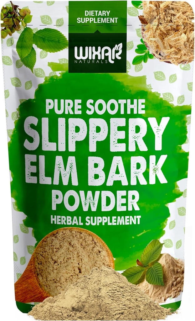 WIXAR Slippery Elm Bark Powder - Soothe Digestive Health, Sore Throat, Acid Reflux - Made from Inner Bark, Natural & Gluten-Free Blend, GMO-Free, Vegan Friendly - Herbal Supplement Powder - 5oz