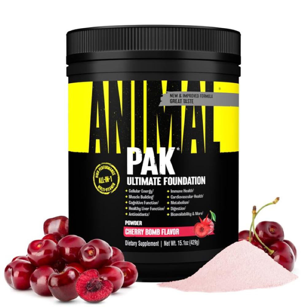 Animal Pak - Convenient All-in-One Vitamin & Supplement Powder, Cherry Bomb - Zinc, Vitamins C, B, D, Amino Acids, Immune Support, Digestive Enzymes - Daily Multivitamin for Women & Men - 60 Scoops