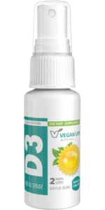 Veganistisch Leven Voeding - Vitamine D3 Spray voor volwassenen (400 IE) - 50% RDV - Orange-Flavored, Gluten-Free, Non-GMO, Ondersteunt Bone Health and Immune System - 0,65 Fl Ounce