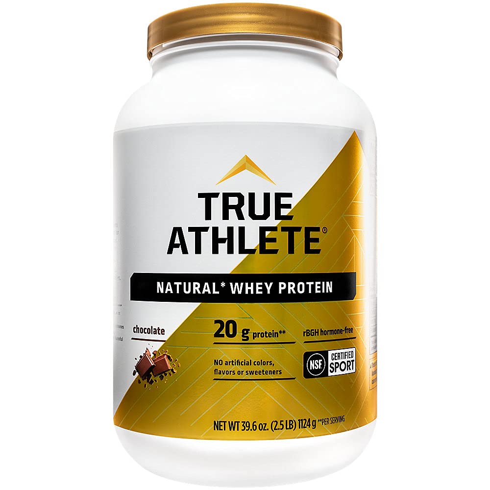 True Athlete Natural Whey Protein Powder, 20g Protein per Serving, Hormone Free Whey Concentrate with Probiotics & Digestive Enzymes, No Artificial Sweeteners, Chocolate Flavor, 2.5 lb, 37 Servings