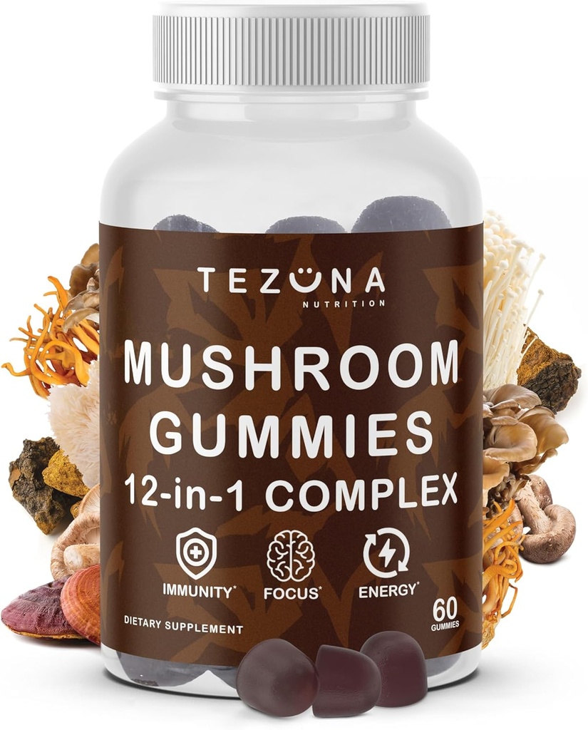 Paddestoel Gummies 2 Pack, 12-in-1 Complex Supplement 3000mg - Lions Mane, Turkije Tail, Reishi, Cordyceps, Paddenstoelen Extract - Nootrope hersenen Supplement voor geheugen en focus, Boost Immuniteit en Energie