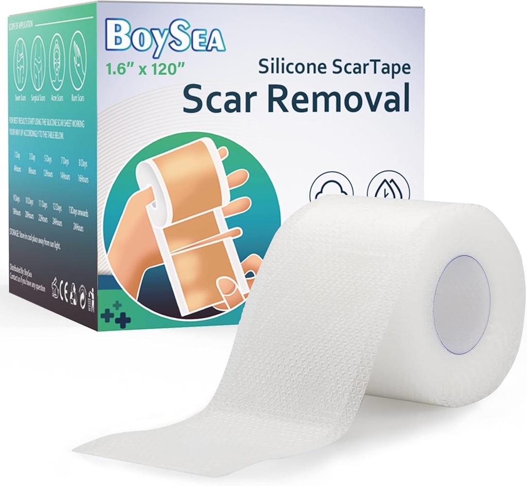 Boysea Silicone Scar Sheets (1.6" x 120") Clear Silicone Scar Tape - Scars Removal Treatment - Reusable Scar Strips for Keloid, C-Section, Burn, Surgical Scars