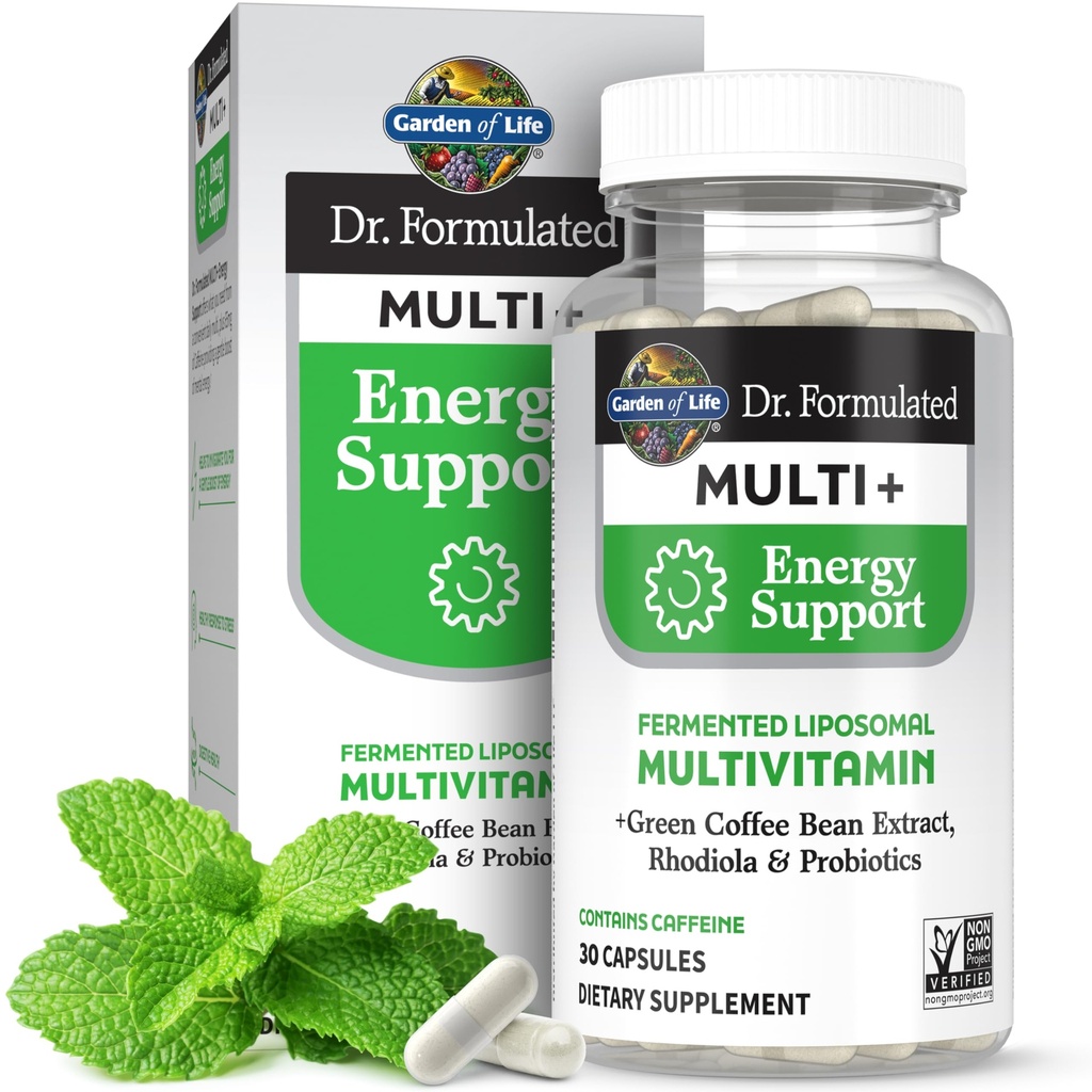 Garden of Life Dr. Formulated Multi+ Energy Support Capsule with Green Coffee Bean, Rhodiola & Probiotics – Energy and Immune Support, Non-GMO, Gluten-Free, 30 Capsules