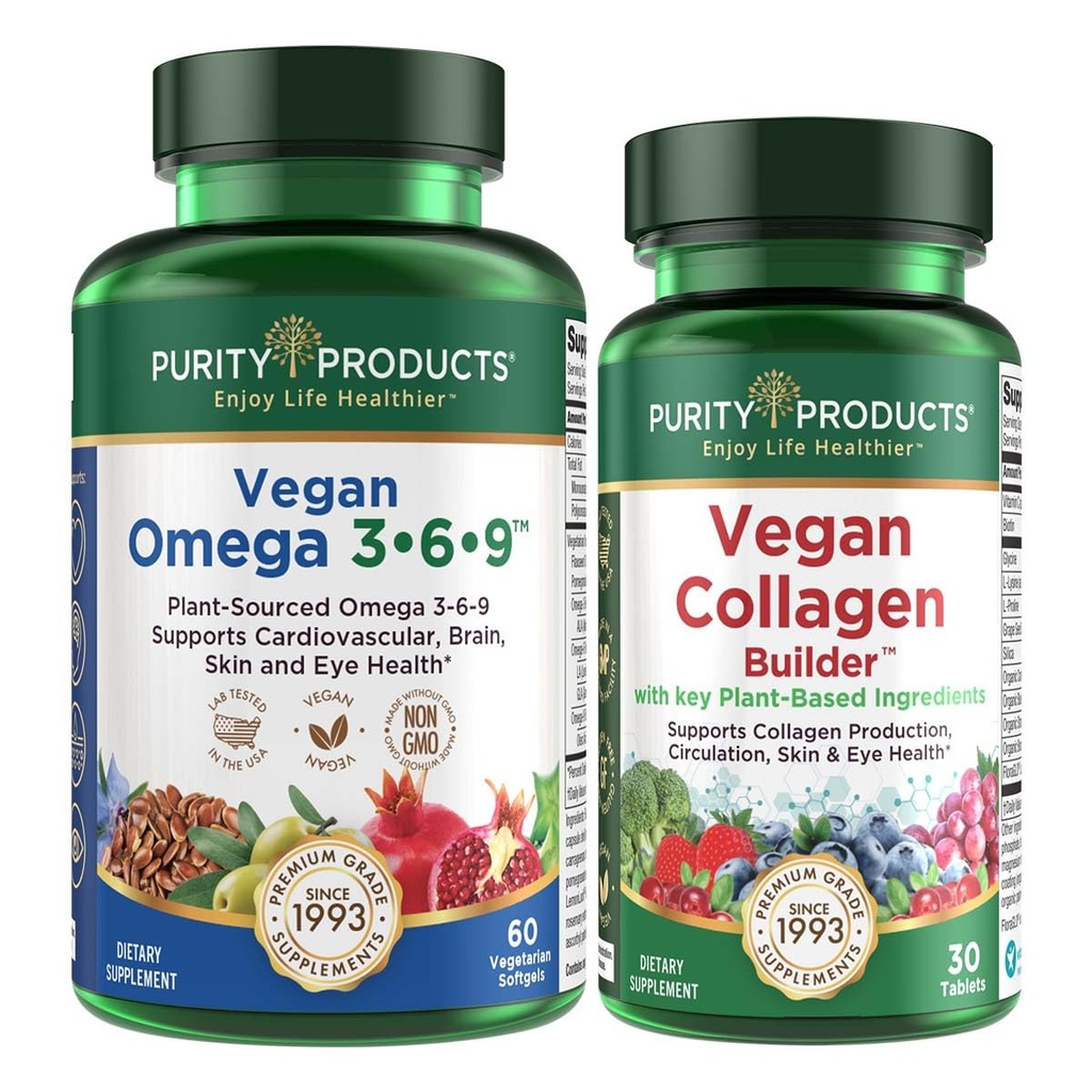 Purity Products Bundle - Vegan Omega 3-6-9 + Vegan Collageen Builder Omega 3-6-9 (