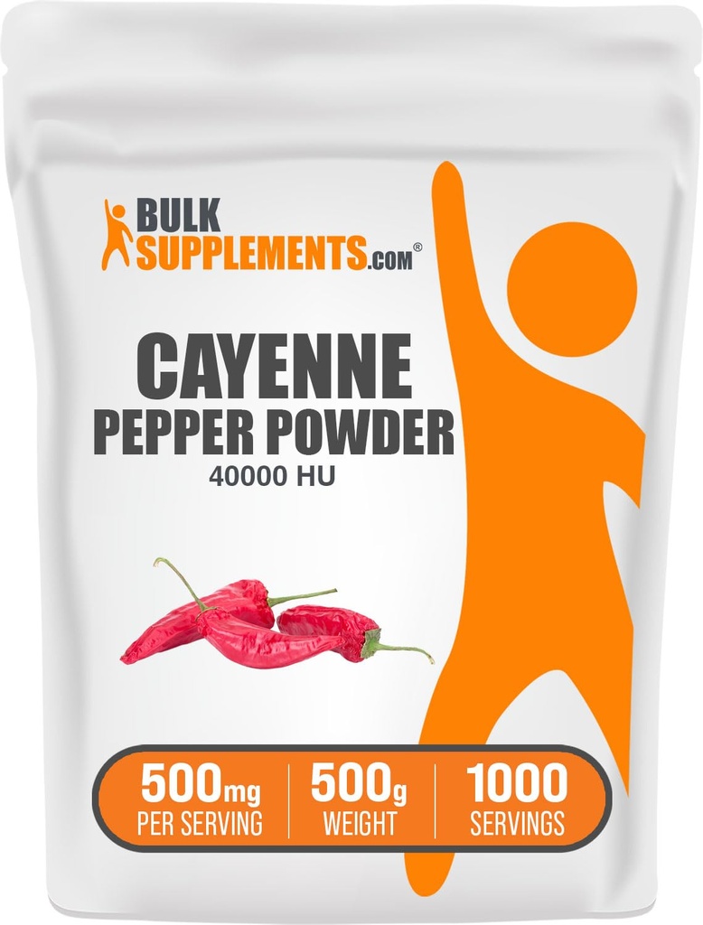 BulkSupplements.com Cayenne Pepper 40000 HU Powder - Capsaicin Supplements, Cayenne Pepper Powder - Vegan & Gluten Free, 500mg per portie, 500g (1,1 lbs) (verpakking van 1)