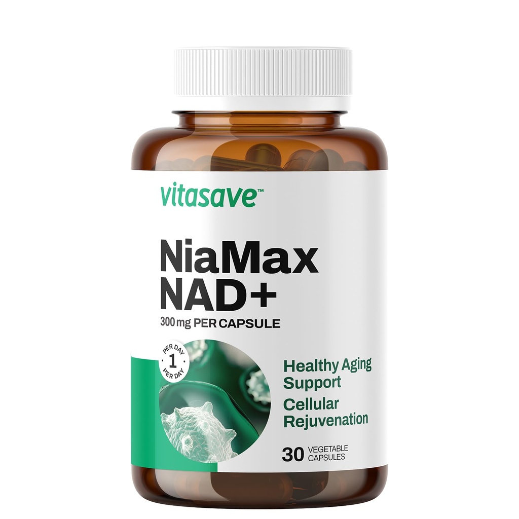 Vitasave NiaMax NAD+ Supplement – 300mg Niacinamide Riboside per Capsule – High-Potency NAD+ Precursor for Energy, Healthy Aging & Metabolic Function – Vegan, Non-GMO, Gluten-Free (30 Capsules)