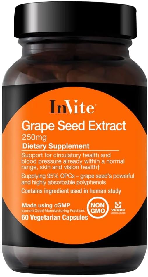 Invite Health - Grape Seed Extract - Ondersteuning voor Circulatoire gezondheid en bloeddruk al binnen een normaal bereik - 60 Vegetarische capsules - 30 dagen levering (2-pack)