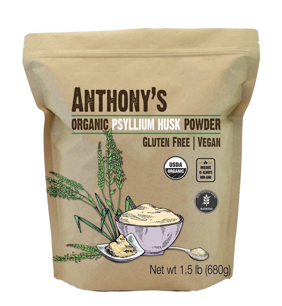 Anthony's Biologische Psyllium Husk Poeder, 1,5 lb, Glutenvrij, Niet GGO, Fijn gemalen, Keto vriendelijk