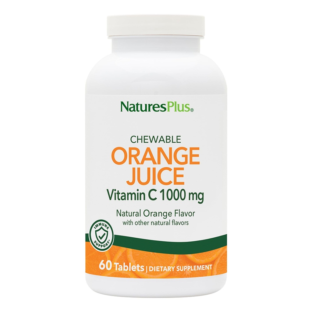 NaturesPlus Orange Juice - 60 Chewable Tablets - 1000mg Vitamin C - High-Potency Immune Support Supplement, Antioxidant - Vegan, Gluten Free - 60 Servings