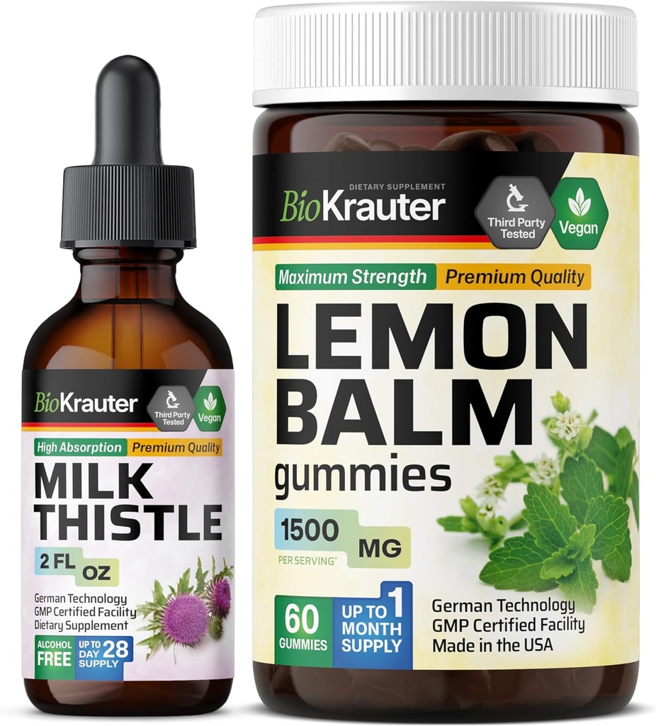 BIO KRAUTER Melkdistel Tinctuur 2 Fl. Oz. & Citroen Balsem 60 Gummies