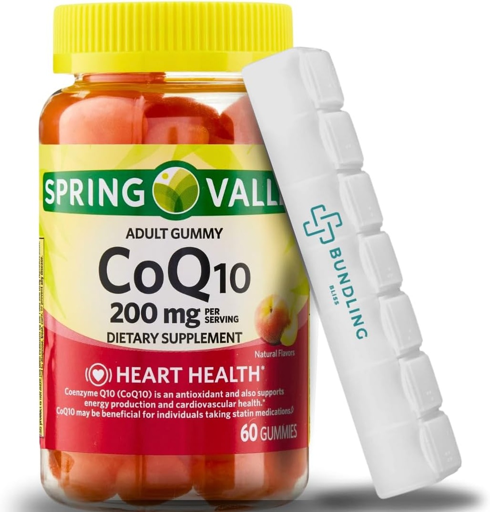 Spring Valley CoQ10 200mg Gummies, Dieetsupplement, 60 Tel 7 Dagen pil Organisator inbegrepen - 1 Pack