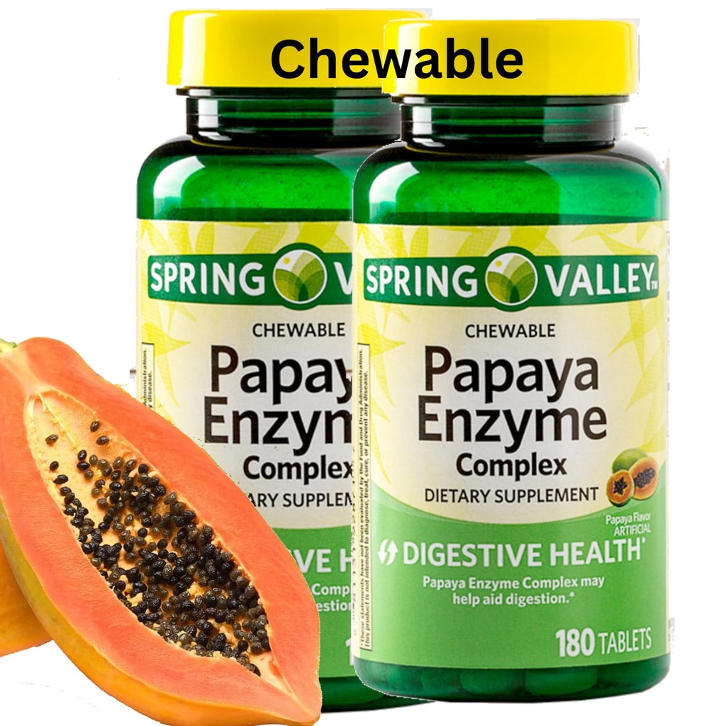Spring Valley Papaya Enzyme Kauwbaar - 360 Vegan tabletten, Bromelain Nieuwe Formule Digestieve Hulp