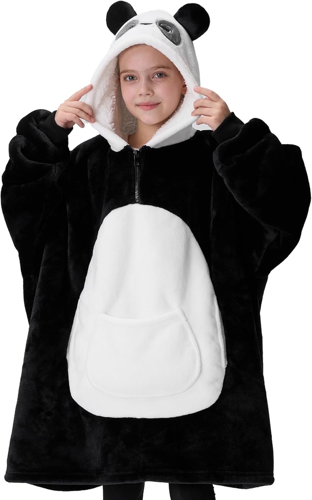 Giggling Getup Draagbare deken Hoodie voor meisjes en jongens Sherpa Fleece Hooded deken Sweatshirt Warm Gezellige Sherpa Wearable Gooi Oversized Hoodie met Giant Pocket & Sleeves voor Kids Panda