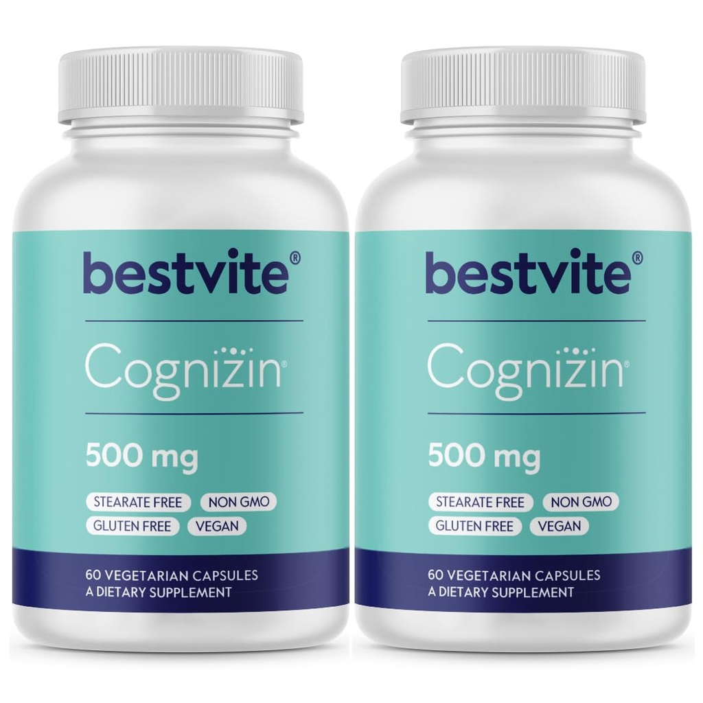 BESTVITE Cognizin Citicoline 500mg (120 Vegetarische Capsules) (60x2) - Clinically Studed Premium Choline Nootropic - No Stearates - Vegan - Glutenvrij - Hersensupplementen voor geheugen en focus
