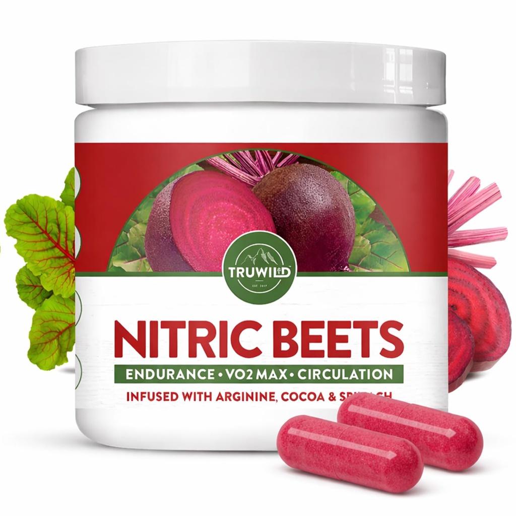 TruWild All Natural Beet Root Powder, Nitric Oxide Booster, 1000mg, Vegan Superfood Capsule Supplement, Beetroot Extract Supports Overall Health, Performance & Stamina, 30 Servings