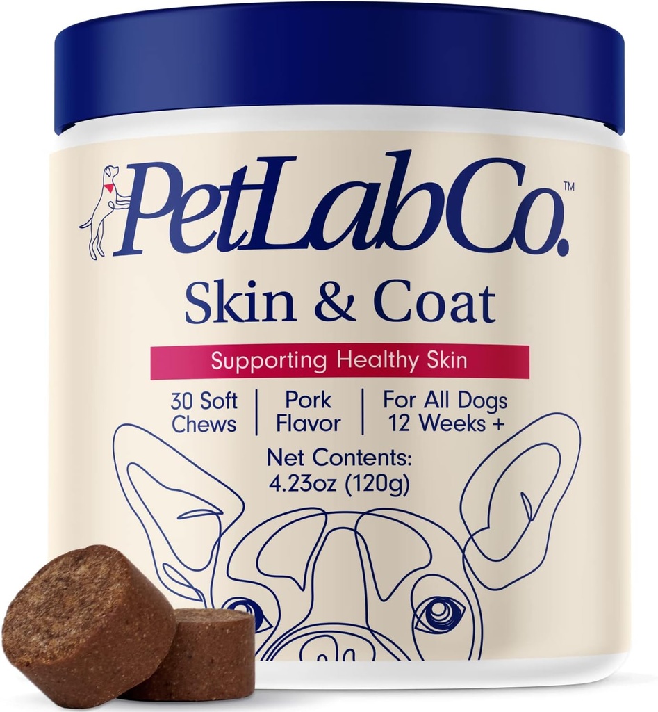 PetLab Co. Skin & Coat Chew - Optimaliseer Scalp and Fur Condition met een smakelijke hondenkauw, verpakt met gunstige vetzuren, vitaminen en Apple Cider Vinegar - verpakking mei Vary