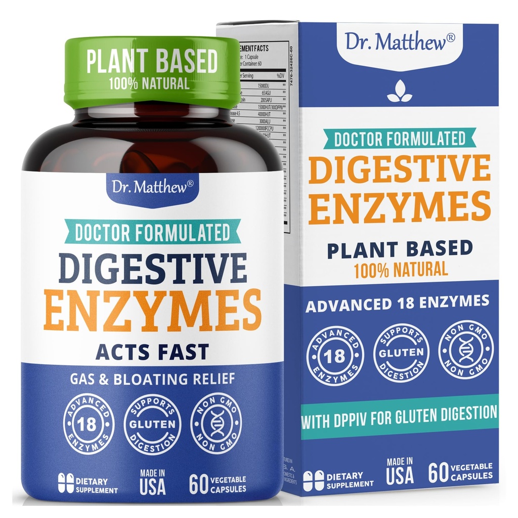 Beste spijsverteringsenzymen voor vrouwen en mannen met Lactase Lipase Amylase Bromelain. Enzymen voor spijsvertering en spijsverteringsziekte. Gas en opgeblazen verlichting voor vrouwen en mannen. Gallblaas Enzymen & Supplementen.