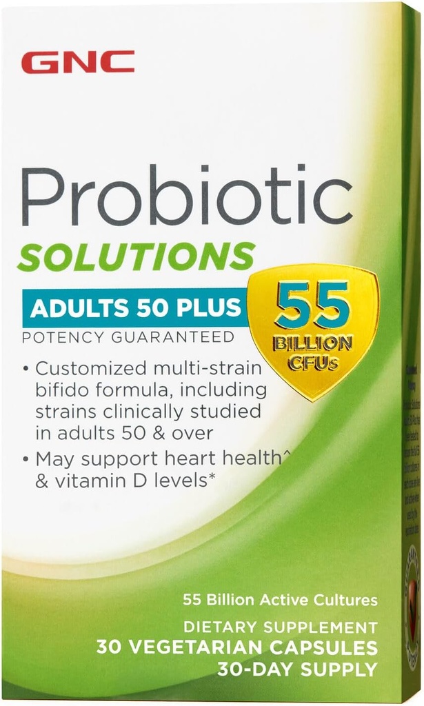 GNC Probiotische oplossingen Volwassenen, aangepaste vegetarische formule voor volwassenen 50+, Ondersteunt spijsverterings- en immuungezondheid, 30 capsules