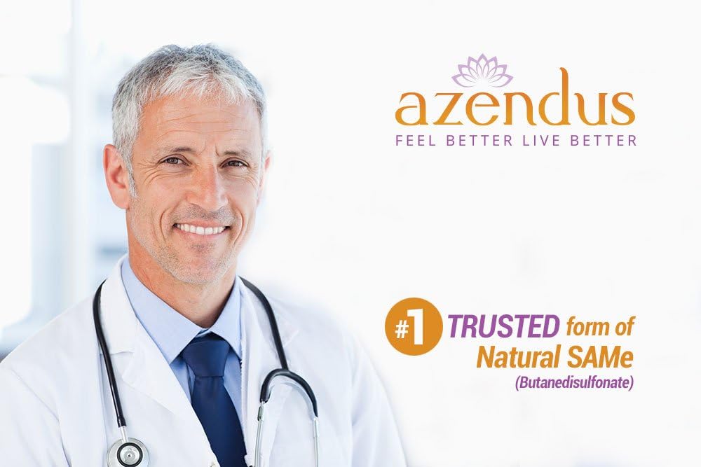 Azendus Natural SAM-e for Liver Health 60 Tel, 200mg, 1 Aanbevolen vorm, Pure, Natuurlijke, Stabiel, Farmaceutische Grade, Snelle Absorptie