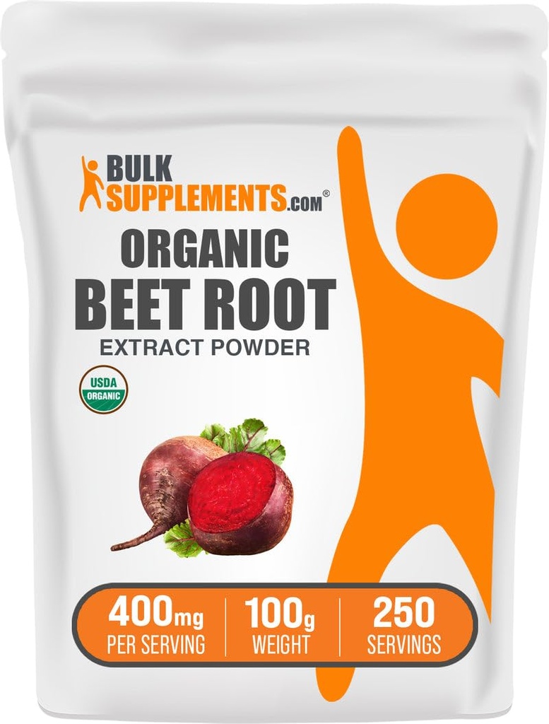 BulkSupplements.com Organic Beet Root Extract Powder - Beetwortelpoeder, Nitric Oxide Supplement - Vegan & Glutenvrij, 400mg per portie, 100g (3,5 oz) (pakket van 1)
