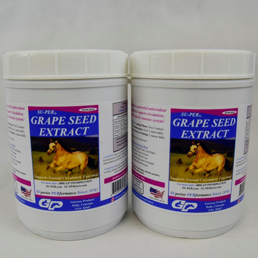 SU-PER Grape Seed Extract Horse Antioxidant - Equine Antioxidant Supplement for Performance Horses - Supports Circulatie Respiration Health & Immune System - 2,5 Pond, (2 Pack)