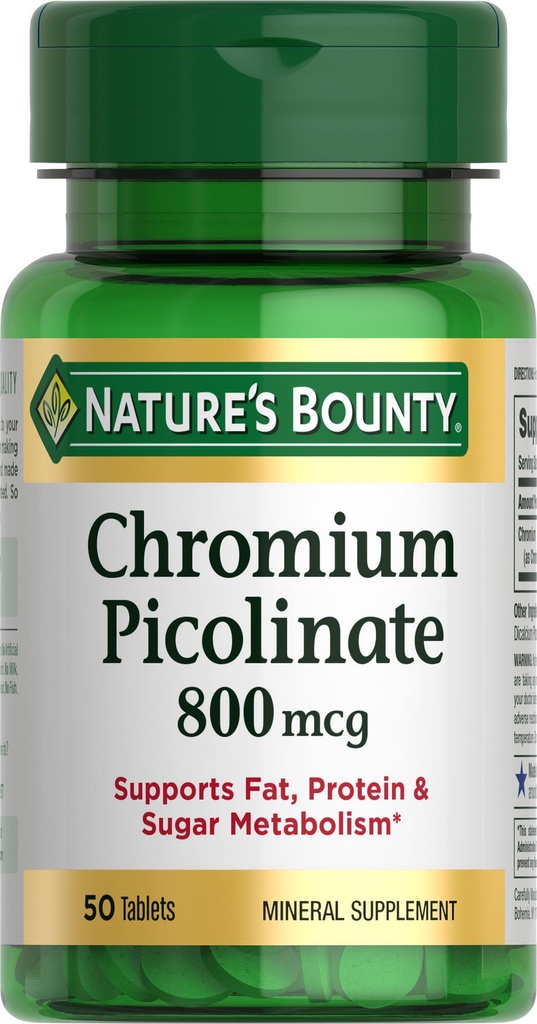 Nature's Bounty Chromium Picolinaat, ondersteunt vet, eiwit en suiker Metabolisme, mineraalsupplement, 800 mcg, 50 tabletten