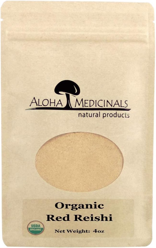 Aloha Medicijnen Rode Reishi, Biologische Paddenstoelen Supplement, Ondersteunt Immune Health, Zak van 4 oz poeder