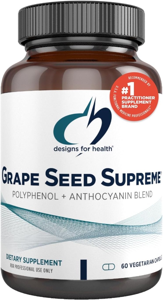 Designs for Health Grape Seed Supreme - 200mg Grapeseed Extract Supplement with Grape Skin + Muscadine Grape - Non-GMO Polyfenol + Anthocyanine Antioxidant Blend (60 Capsules)