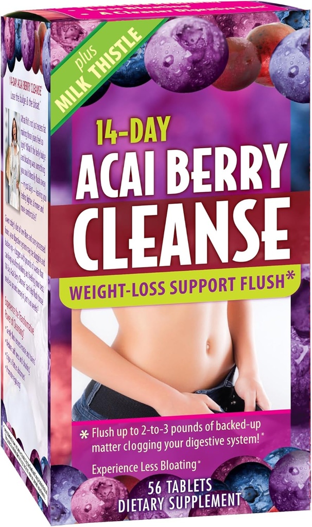 Toegepaste voeding 14-Dag Acai Berry Cleanse - 56 tabletten - Gewicht-Loss Ondersteuning Flush + Melkdistel - 28 porties