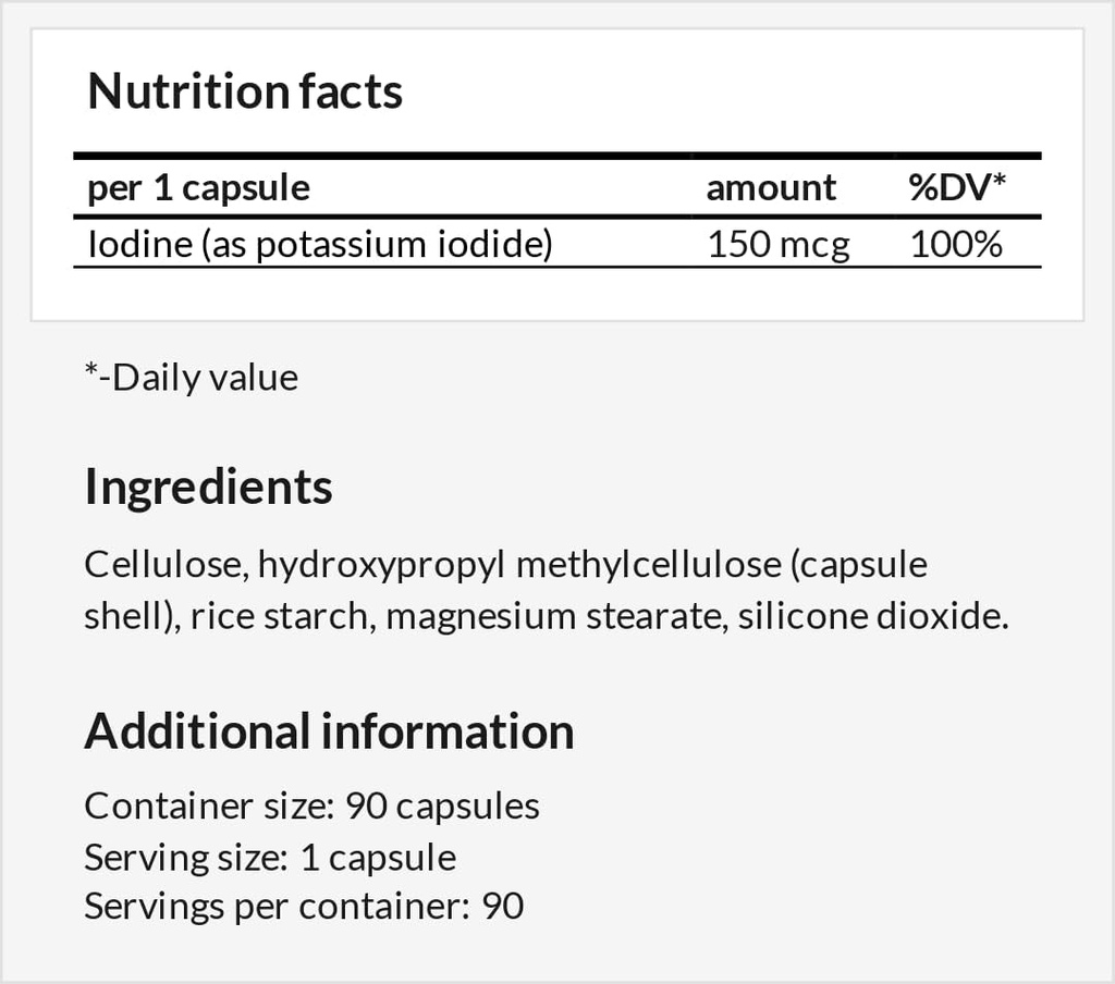 Kaliumiodide 150 mcg per capsule - 90 Vegan Capsules - 3 maanden levering - voor Optimale Gland Functie en Energie Metabolisme - Voedingssupplement door Apollo Hegemony