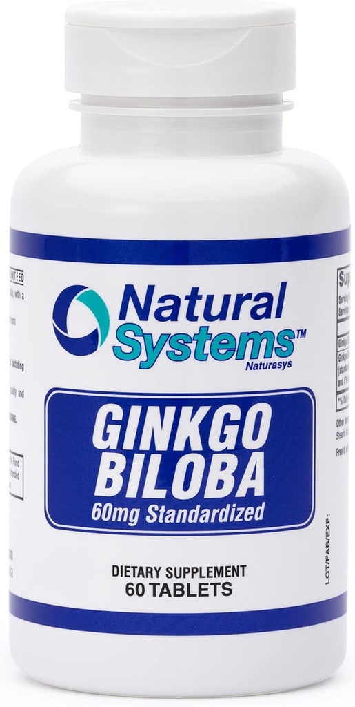 Ginkgo Biloba 60 mg by Natural Systems 60 tabletten - Gingko Biloba Powder Brain Supplement - Ginkgo Biloba Concentratiesupplementen - Geheugenvitaminen voor mannen en vrouwen - Boost Energy Supplementen