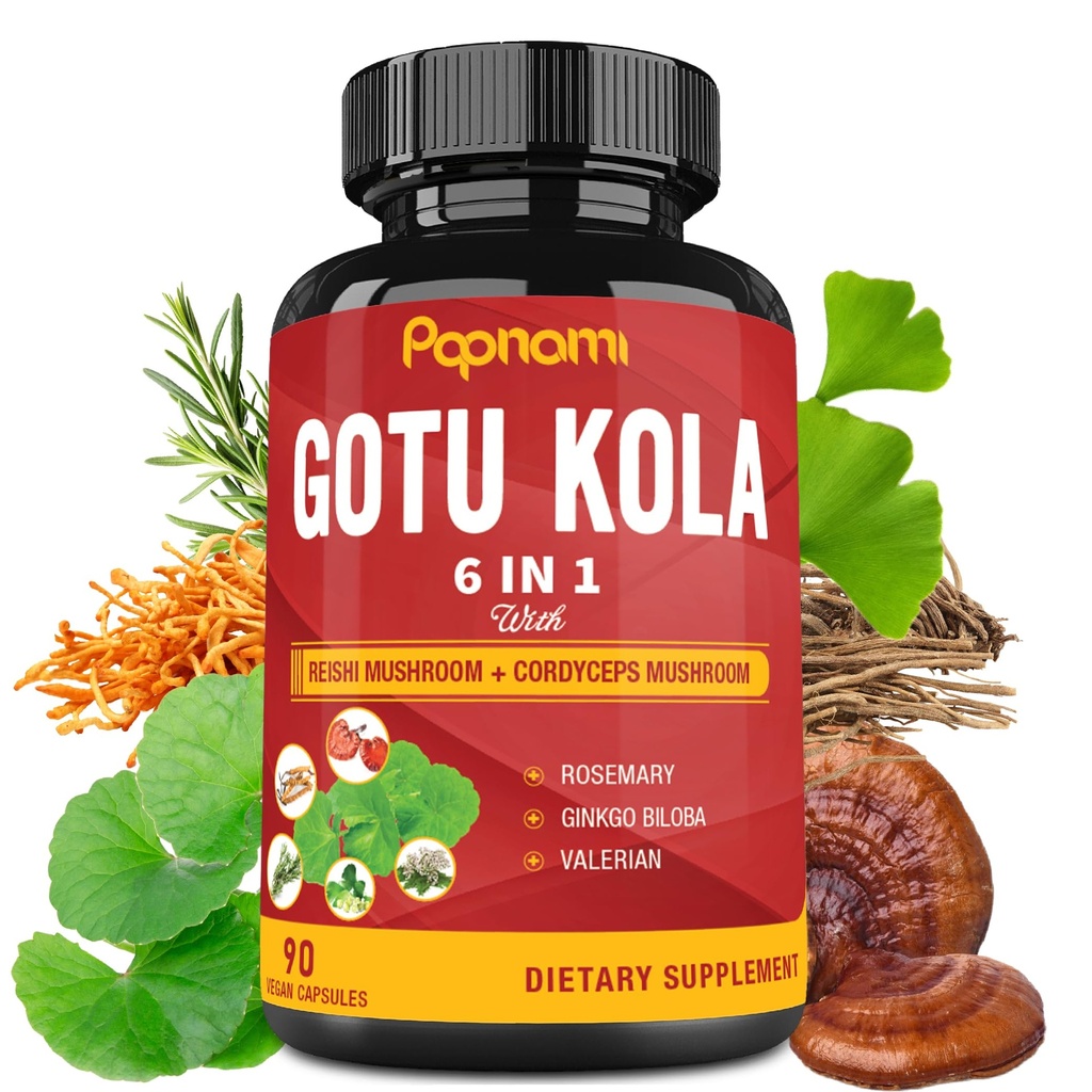 Biologische Gotu Kola Extract Capsules met Reishi, Cordyceps, Rosemary, Gingko Biloba & Valerian Root - 90 Tellingen gedurende 3 maanden - Ondersteunt hersenen, immuniteit, huid- en hartgezondheid