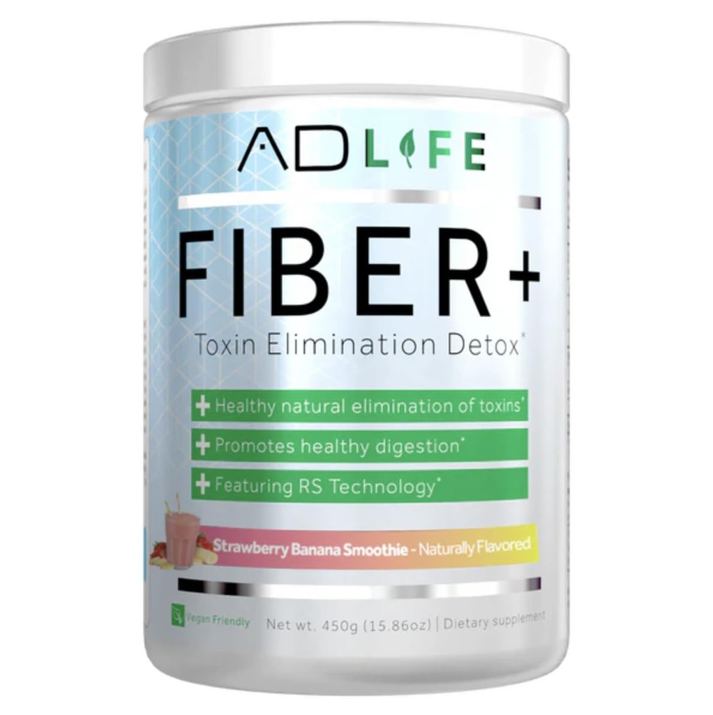 Project AD Fiber+ Vegan Fiber Supplement Powder, ondersteunt Gut Health en spijsverteringsregulariteit (Strawberry Banana, 16,4 oz)