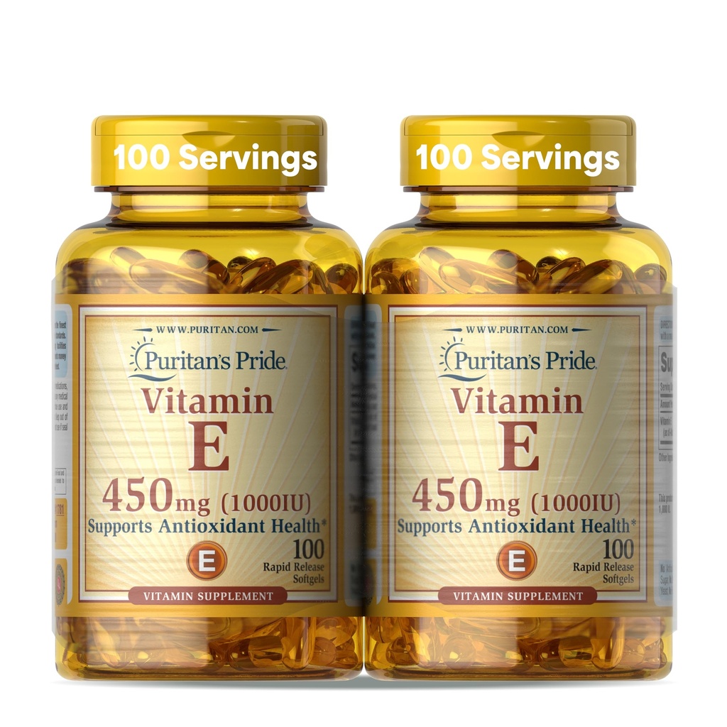 Puritan's Pride Vitamine E-450mg (10.000IU), Vitaminesupplement voor de functie van het immuunsysteem en Antioxidant Health Support, 100 Rapid Release Softgels, 2 Pack