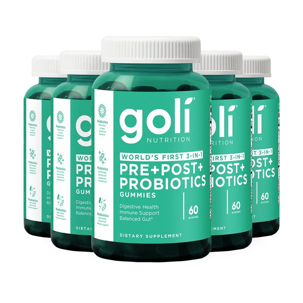 Goli Nutritional Supplement, Pre+Post+Probiotics Gummy - 300 Count - 's werelds eerste 3-in-1 Glutenvrij, Veganistisch, Non-GMO, en Gelatine-vrij.